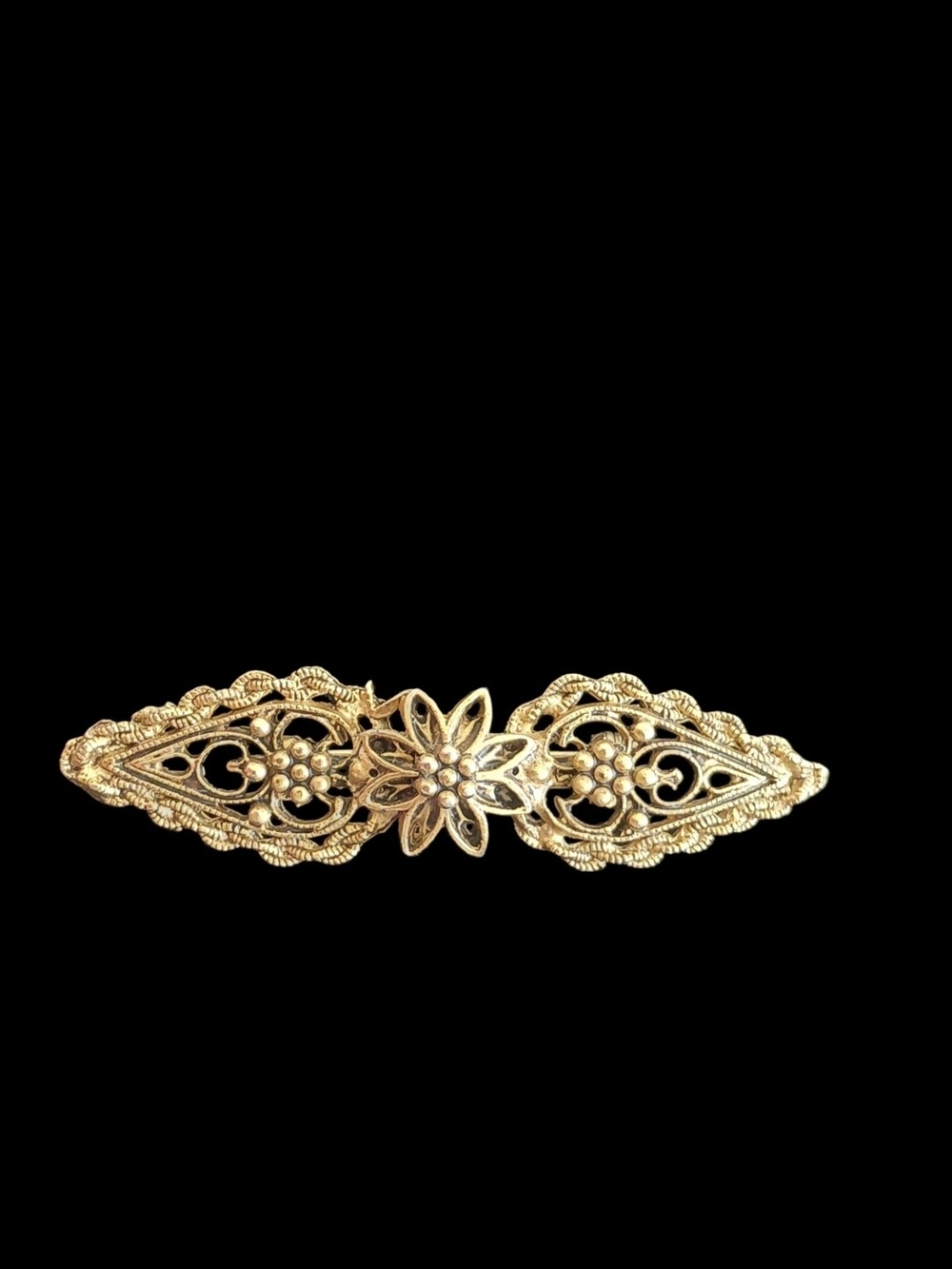 Vintage Gold Tone Filigree Openwork Flower Bar Pin Brooch 2" Unmarked